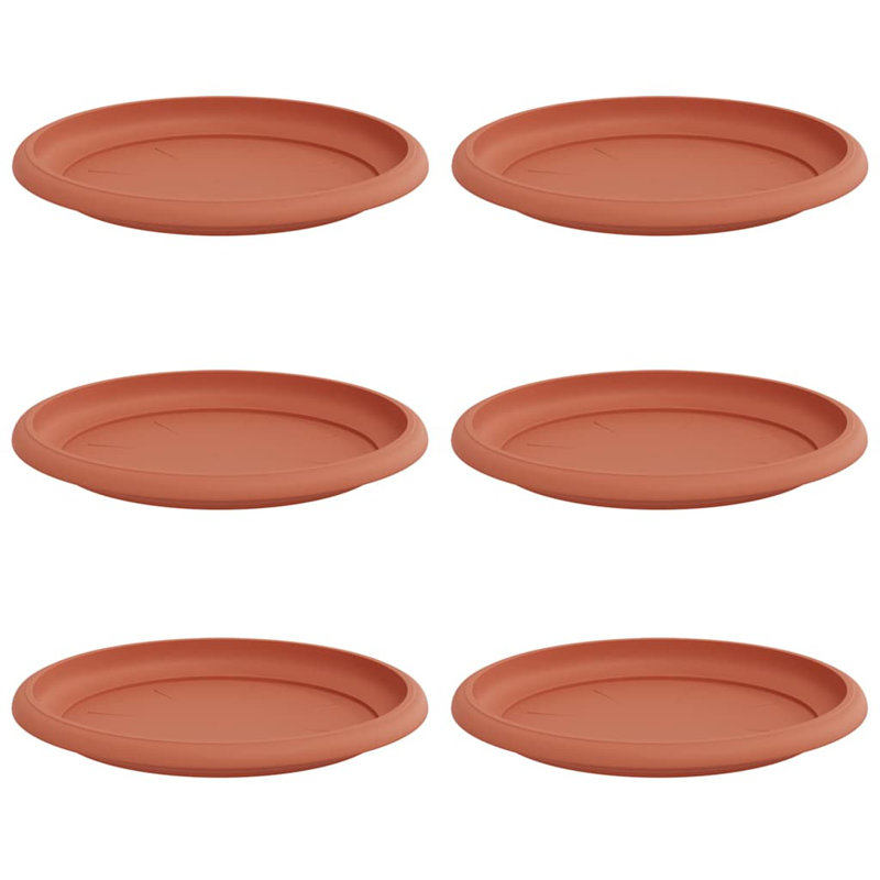 Round Flower Tray 6 Pcs Plastic, 2cm H x 17.5cm W x 17.5cm D, Brick Red