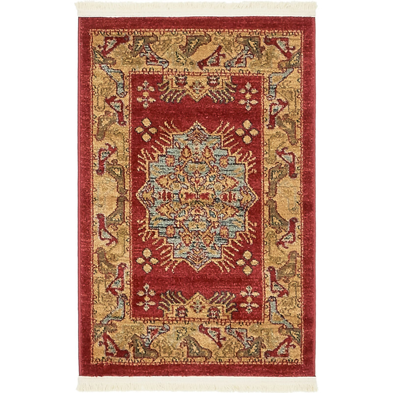 Tapis rouge de style oriental Eesi, Rectangle 2 pi x 3 pi 1 po