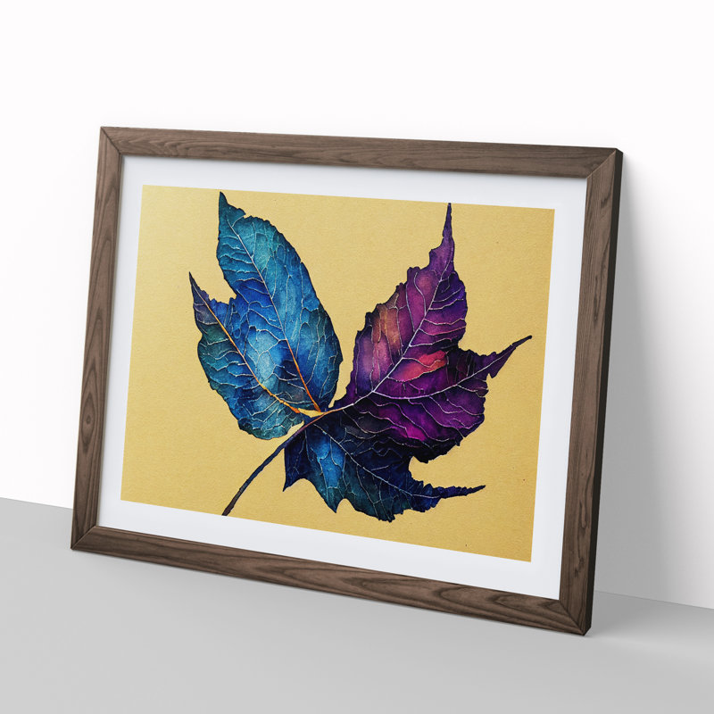 Stunning Plant Leaf - Single Picture Frame Print, 25cm H x 34cm W x 2cm D, Walnut