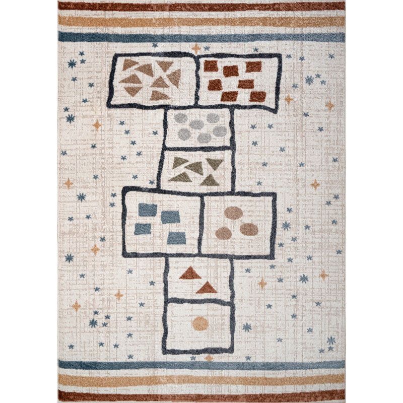 Tapis beige / bleu en polypropylène tissé à la machine Adeltraud, Rectangle 3 pi 11 po x 5 pi 3 po