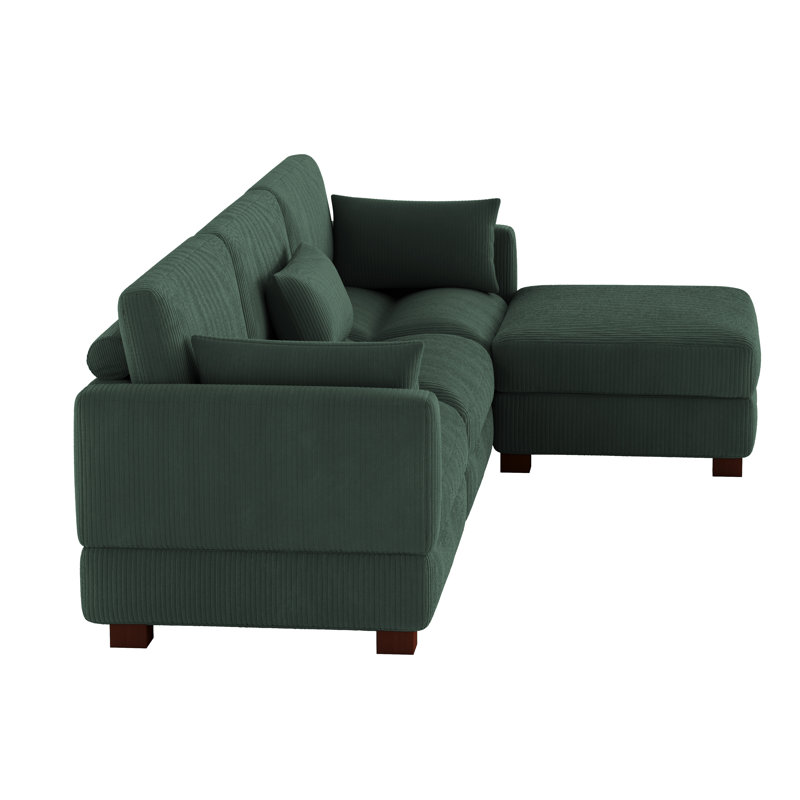 Maelina 4 - Piece Upholstered Hunter Green Corduroy Modular Sectional Sofa with Pillow Back and Removable Ottoman