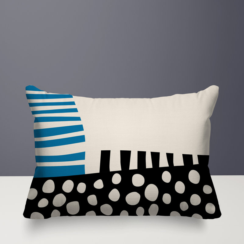 Oreiller rectangulaire réversible intérieur / extérieur Nea, H 18 po x l 25 po, Turquoise / noir / blanc cassé