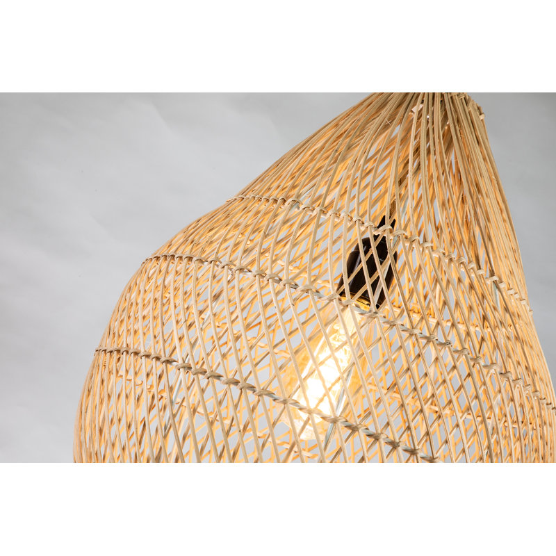 1-Light Natural Rattan Pendant Light in Brass Handmade Shade Modern Coastal Hanging Light