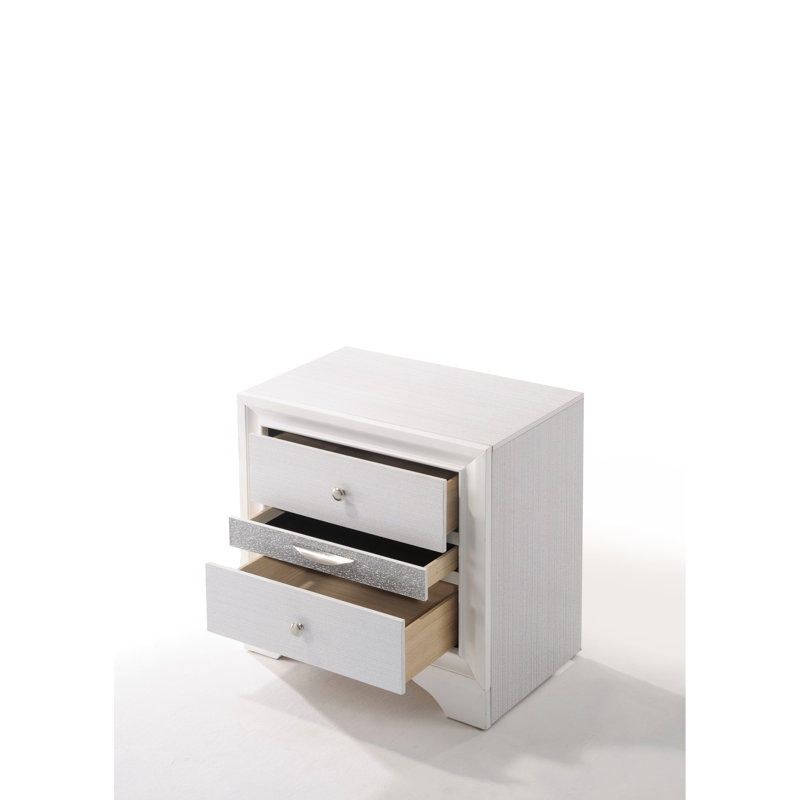 Elegant White Nightstand - Silver For A Classy Touch Chic Bedroom In Spacious Drawer Space, 26"W X 26"H 17"D