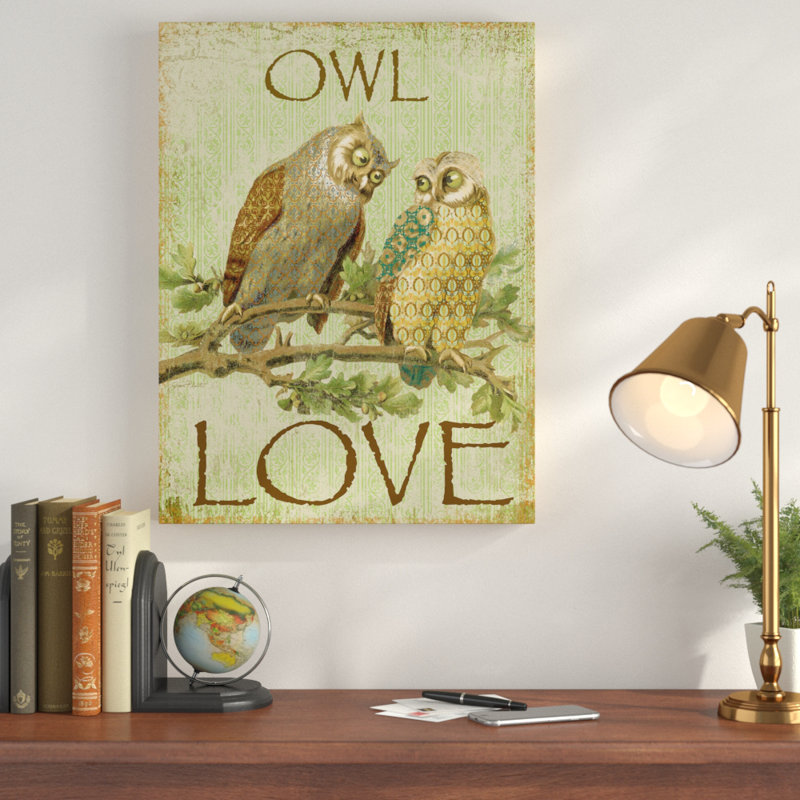 « hibou love », reproduction d’impression sur toile tendue, H 32 po x l 24 po x P 2 po