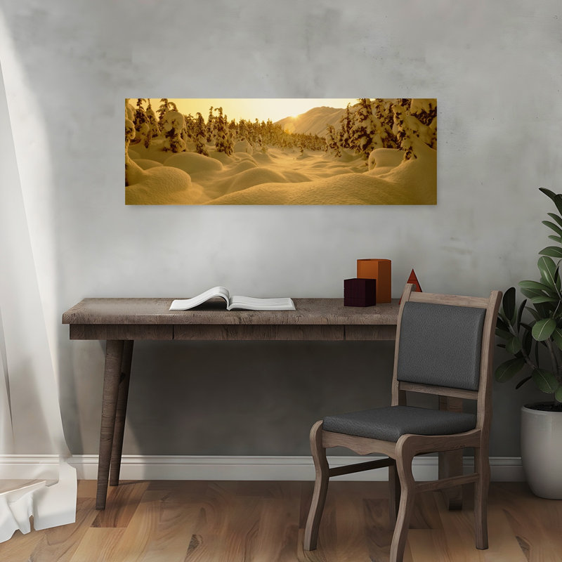 Coucher de soleil, Turnagain Pass, Alaska, États-Unis, art contemporain de paysage forestier abstrait, H 36 po x l 12 po