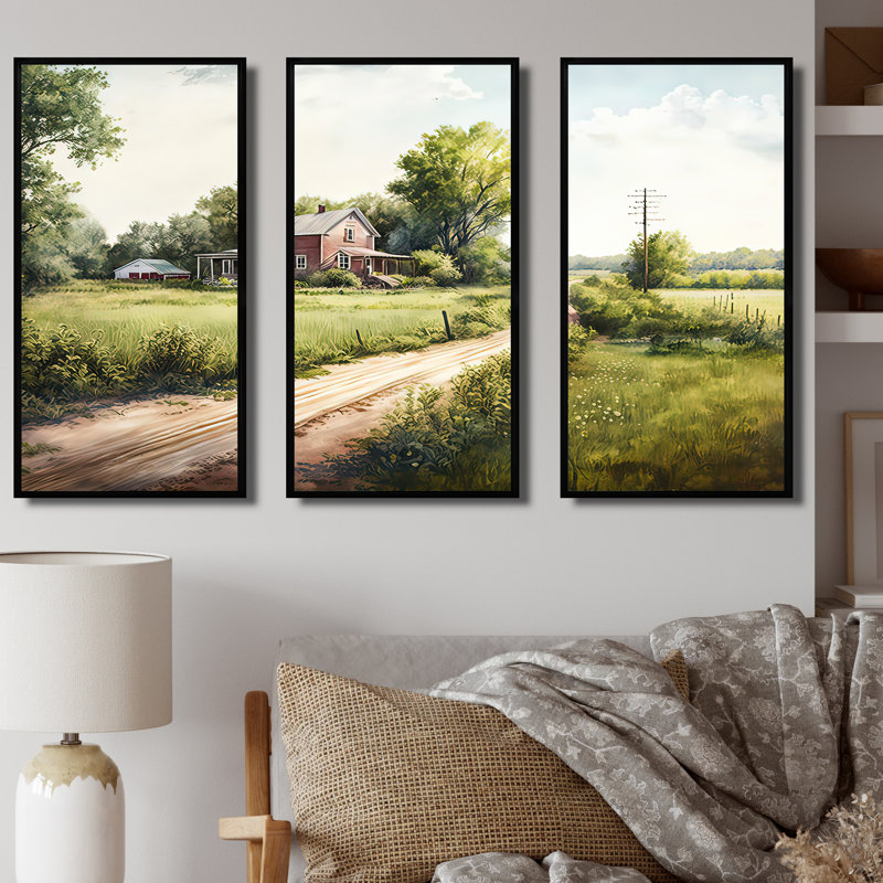 «Beautiful Barn In Spring IV», reproduction sur toile 3 pièces, H 28 po x l 36 po x P 1 po, Cadre noir