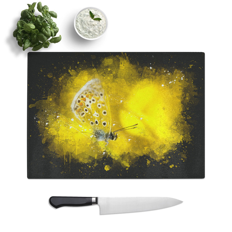 Tempered Glass Butterfly Paint Splash Chopping Board, 20 cm x 28.5 cm