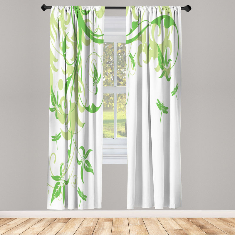 Microfiber Floral Semi-Sheer Rod Pocket Curtain Panels, 28" W x 84" L, Green/White