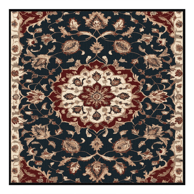 Machine Washable Persian Black Area Rug, Square 6' x 6'