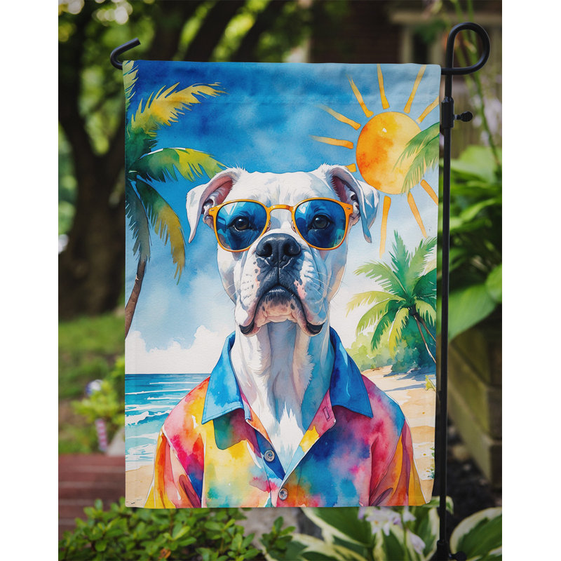 Bouvier bernois avec drapeau de jardin, Boxer blanc