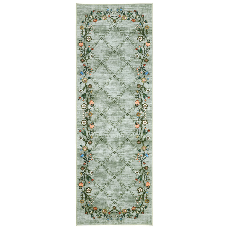 Floral Machine Washable Rugs for Living Room Non-Slip Farmhouse Accent Rug  Foldable Thin Indoor Carpet Stain-Resistant Modern Floor Mats for Bedroom, Nursery, Dining Room