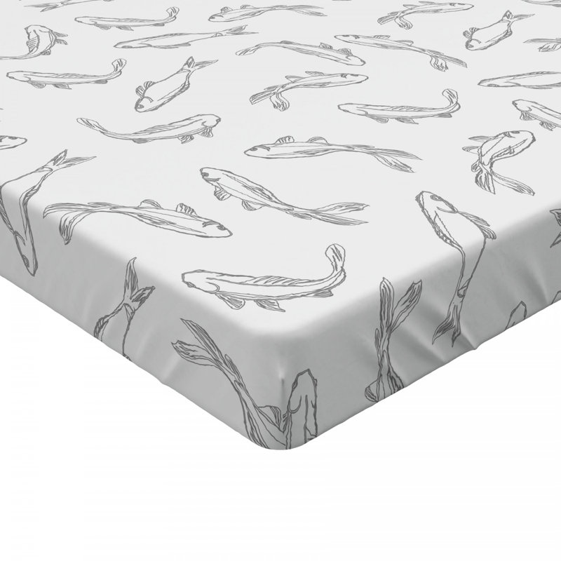 Microfiber Fitted Sheet, Queen Fitted Sheet, Light Gray Fish
