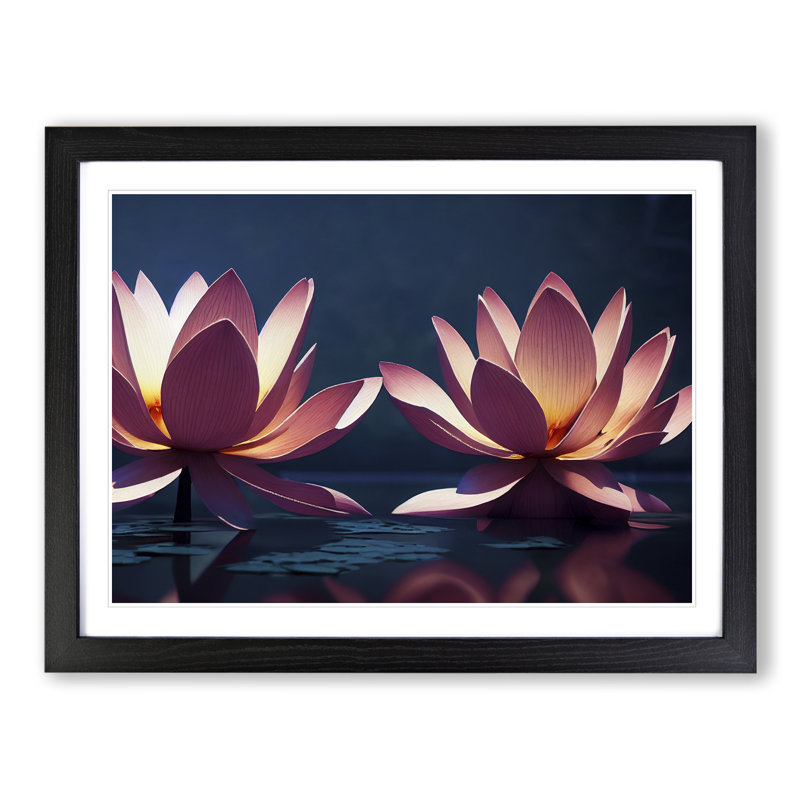 Luxurious Lotus Flowers - Single Picture Frame Print, Black, 25cm H x 34cm W x 2cm D