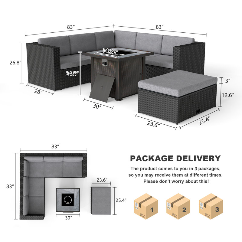 Ensemble de conversation modulaire pour 6 personnes avec foyer