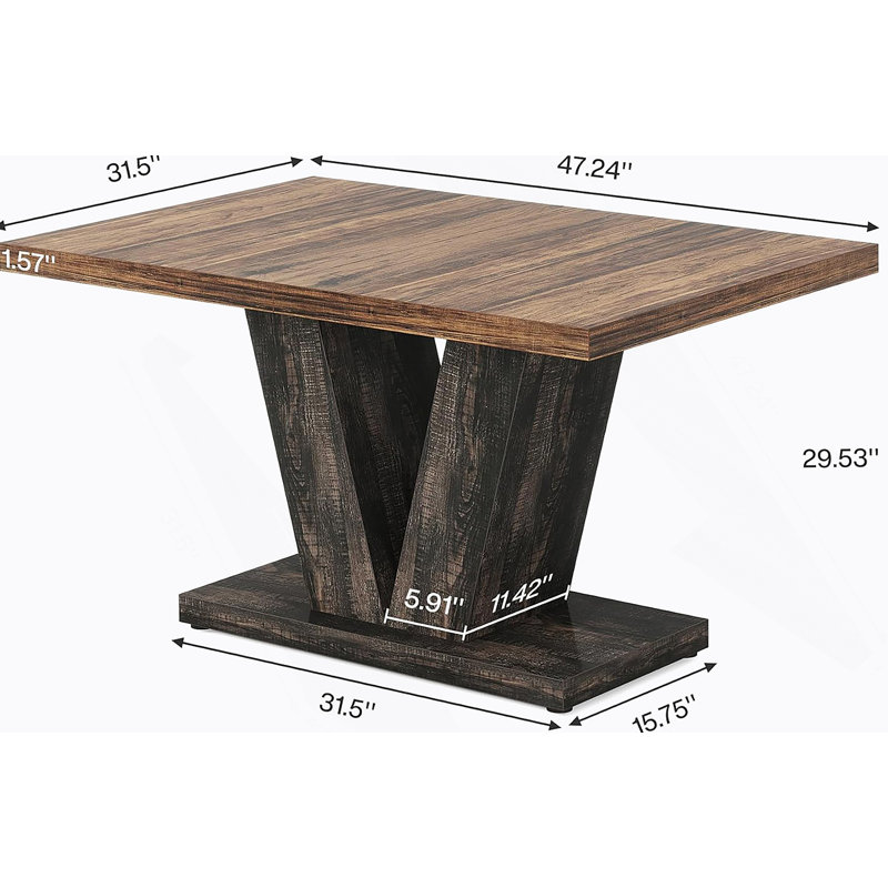 Table de salle à manger de style campagnard de 47 pouces pour 4-6, finition blanche et noire, base piédestal robuste, table en bois rustique pour petits espaces