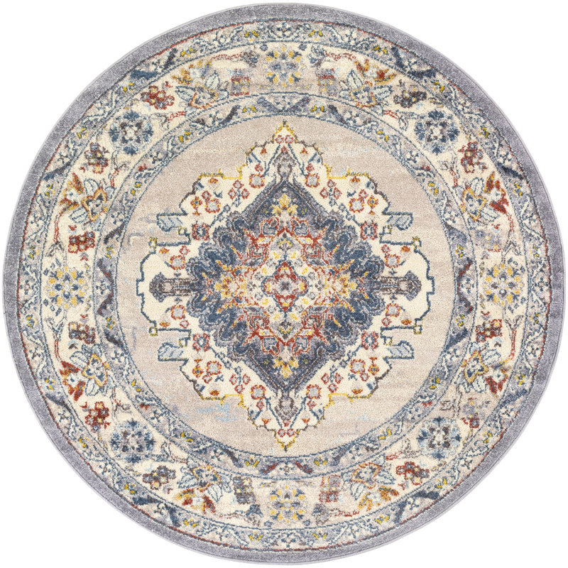 Machine Woven Indoor Rug, Round 160 cm, Blue/Brown/Grey