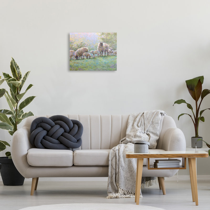 «Misty Morning Sheep on Hill», art mural par Linda Sperruche, H 16 po x l 20 po