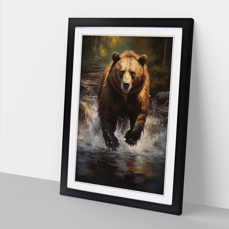 Bear Realism - Single Picture Frame Print on Wood, Black Framed, 34cm H x 25cm W x 2cm D