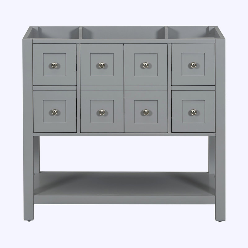 Ensemble de meuble-lavabo autoportant avec 4 tiroirs et portes à fermeture douce, Gris