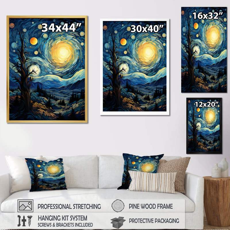 «Chisnell The Starry Night Over The Rhone III», reproduction sur toile, H 32 po x l 24 po x P 1 po, Cadre photo argenté