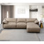 Luxueux canapé modulaire en suède brun clair avec coussins en duvet et siège à ressorts ensachés, parfait pour le confort et le style modernes.