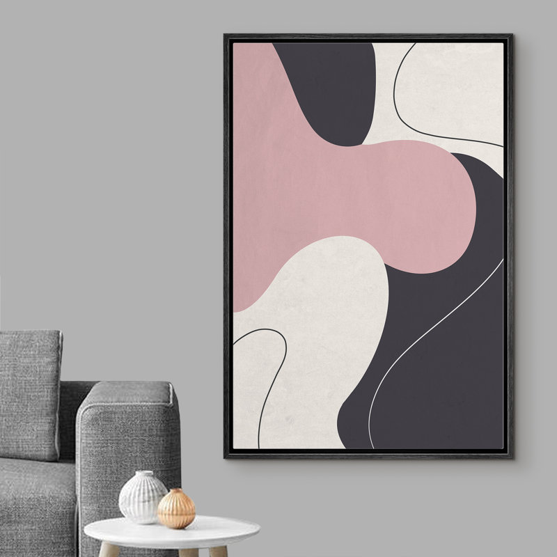 «Swirling Pink & Dark Shapes With Lines», cadre flottant, impression sur toile, Cadre noir, H 36 po x l 24 po x P 1,5 po
