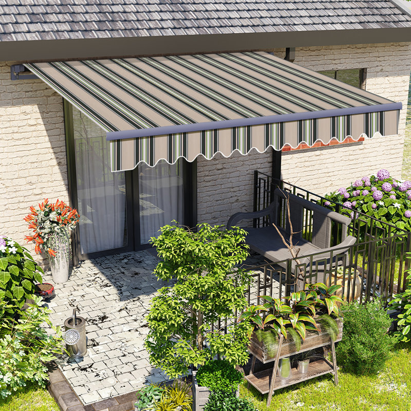 Dakota Fields 350cm W x 250cm D Fabric Multi-Stripe Cover Retractable Patio Awning