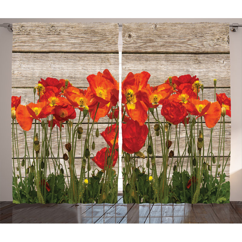 Plant Floral Rustic Home Decor Graphic Print Semi-Sheer Rod Pocket Curtain Panels, 54" W x 84" L