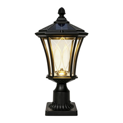 Lampadaire solaire d'extérieur avec base à fixation sur pilier, imperméable avec verre à motif Dusk to Dawn