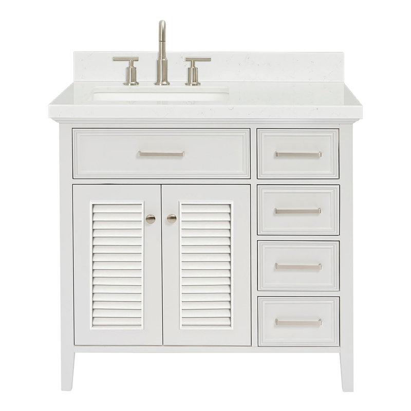 Kensington 43'' W Single Vanity, White, 36.25", White Carrara Quartz
