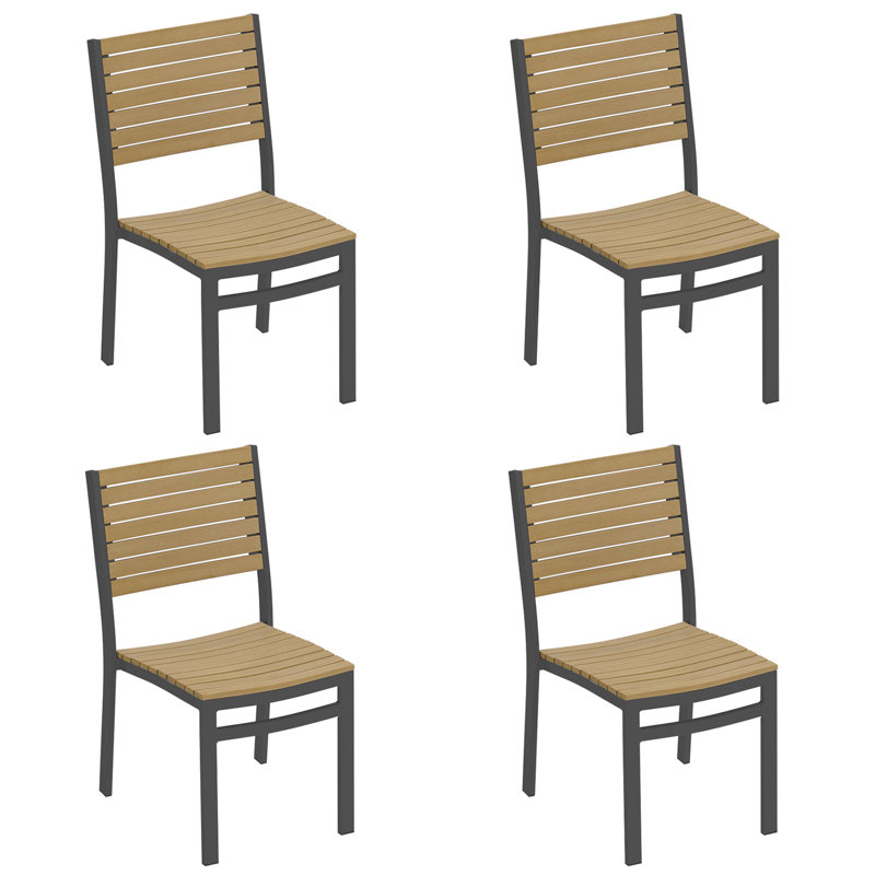 Travira Stacking Patio Dining Side Chair, Tekwood Natural, Carbon