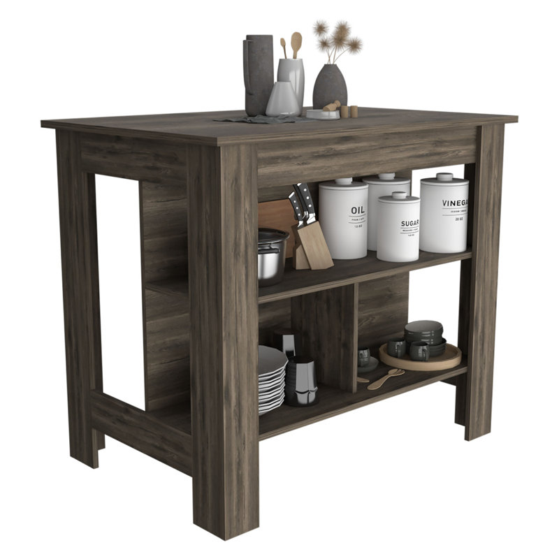 Brooklyn Antibacterial Surface Kitchen Island, Three Concealed Shelves, Dark Brown