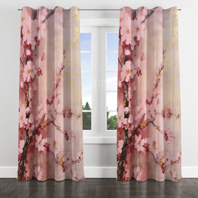 Rideau Belpasso Cherry Blossoms - rose foncé foncé avec œillets - 1 panneau