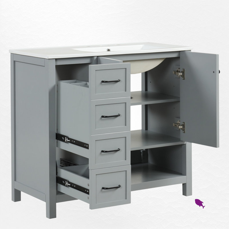 Meuble-lavabo simple 36 po avec comptoir en céramique, Gris, Noir