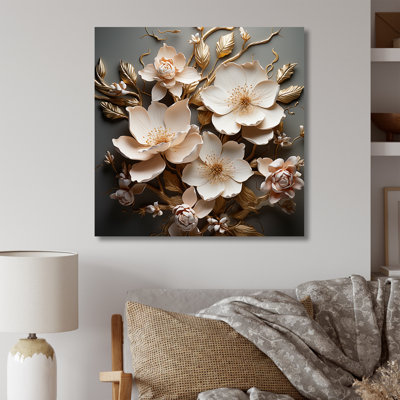Magnolias ornés d'accents dorés II, reproduction sur toile