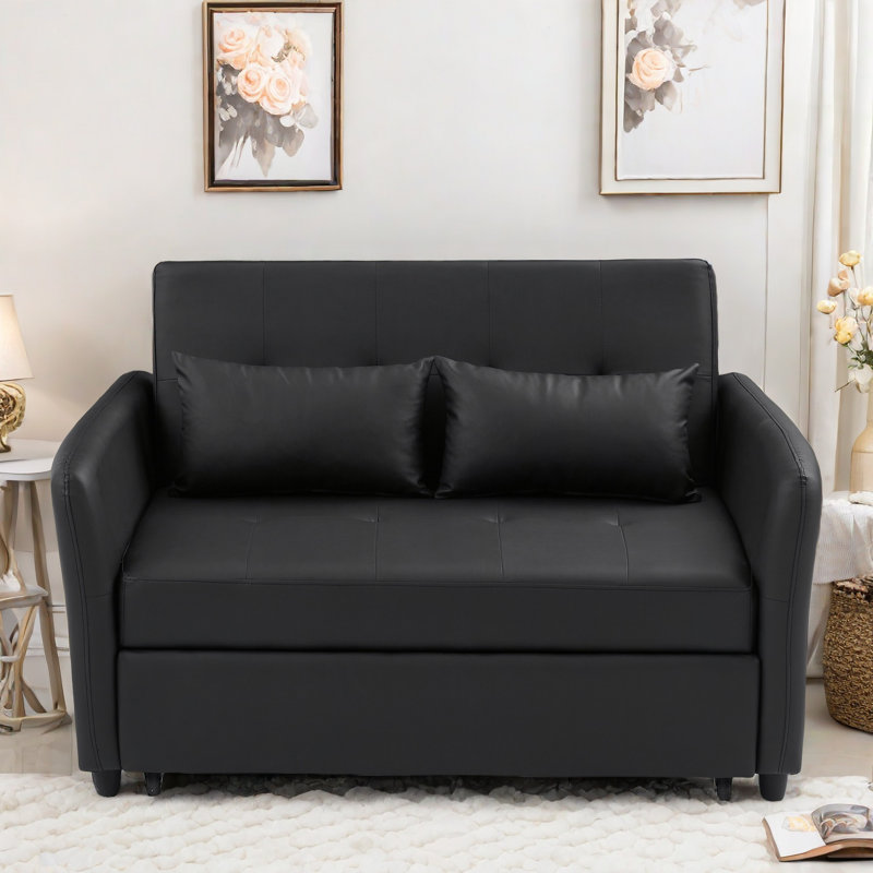 Canapé-lit Lennie avec ports USB, poignée portative, dossier réglable et 2 coussins, Noir, noir, noir, noir