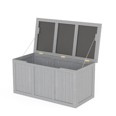 Outdoor 67 Gallon Solid Wood Storage Box With Seat And Table Top For Pool , Patio Cushions, Garden Tools, Grey, Long - Lasting Versatile Option Term