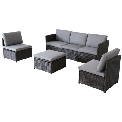 Ensemble modulaire d'extérieur en résine tressée avec coussins 4 pièces Savannah