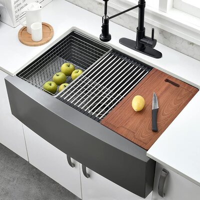 All-in-one Farmhouse Apron-front Stainless Steel 33 Inch Single Bowl Kitchen Sink -  DORNBERG, SG322MB