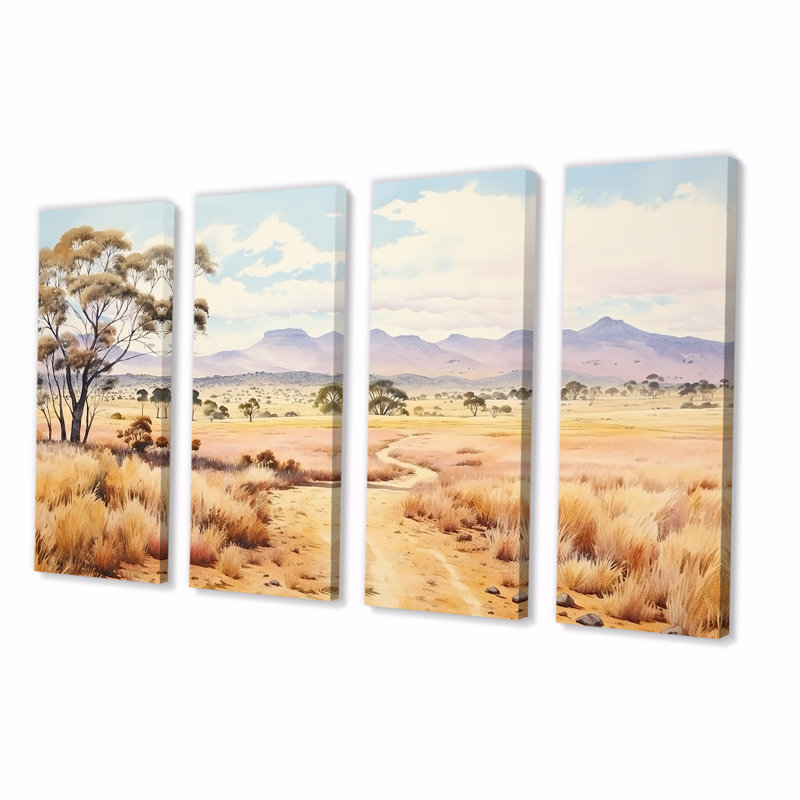 Ensemble de 4 pièces d'art australien, "Outback australien" - Australie, H 28 po x l 48 po