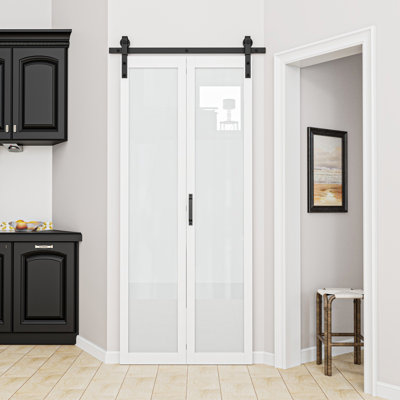 Porte de grange pliante simple en verre givré 84 pouces de hauteur (84 po) (quincaillerie incluse)