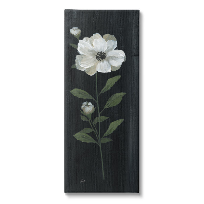 Simple fleur blanche brin Stark fond rustique par Nan - peinture sur toile tendue, H 30 po x l 13 po x P 1,5 po