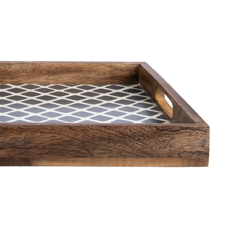Ahsan Solid Wood Tray, White/Charcoal