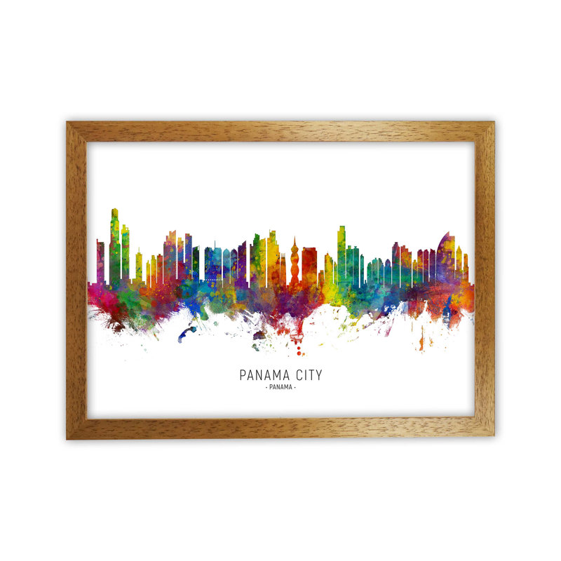 Panama City Skyline by Michael Tompsett - Print, Brown Framed, 46cm H x 63cm W x 3cm D