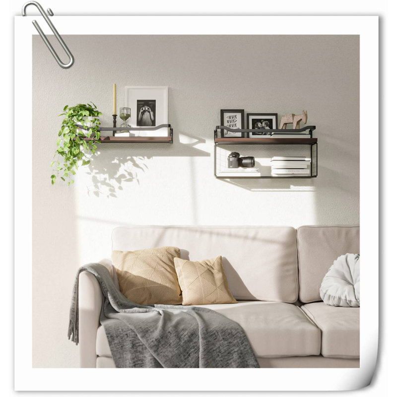 Calogera 2 Piece Wood Floating Shelf, Natural Wood/Brown