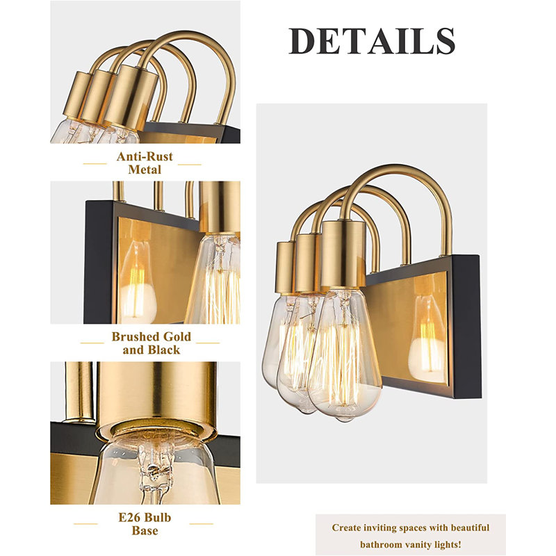 3 - Light Dimmable Vanity Light, Gold/Black