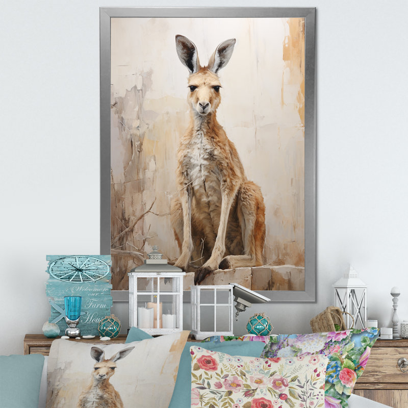 «Minimal Charmant Kangaroo II», reproduction d'art sur toile, H 32 po x l 16 po x P 1 po, Cadre simple argenté