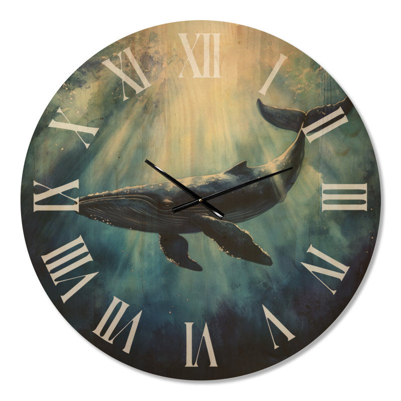 Très grande horloge murale en bois côtier - passage de baleines profondes, Surdimensionné