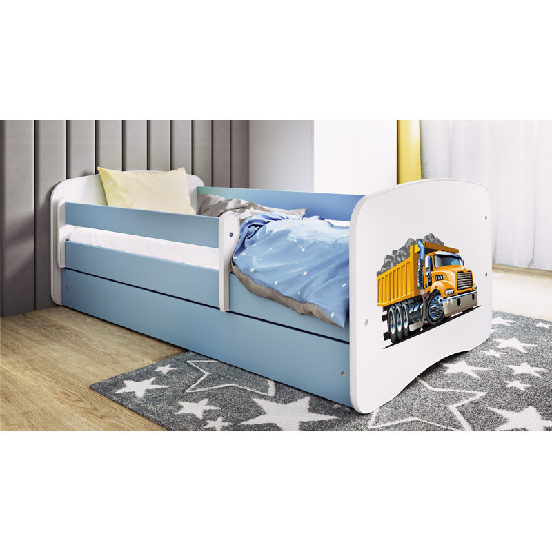 Cicero Drawer Convertible Bed and Mattress, European Toddler (80 x 180 cm), Blue/​White